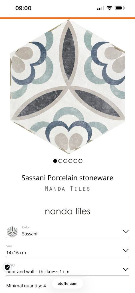 Gezocht: Nanda Tiles Sassani of Chiazza Marino tegels, Keramiek, Nieuw, Ophalen of Verzenden, Minder dan 20 cm