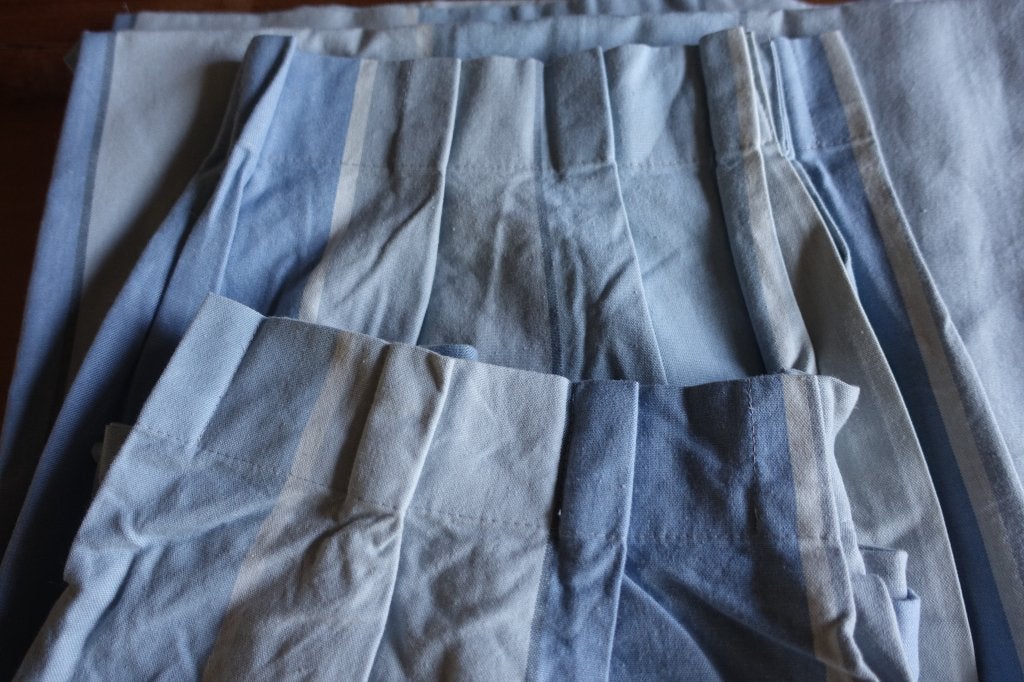 zeer stevige blauwe gordijnen - katoen polyester - v.a. 5,00, Ophalen of Verzenden, Gebruikt, Blauw