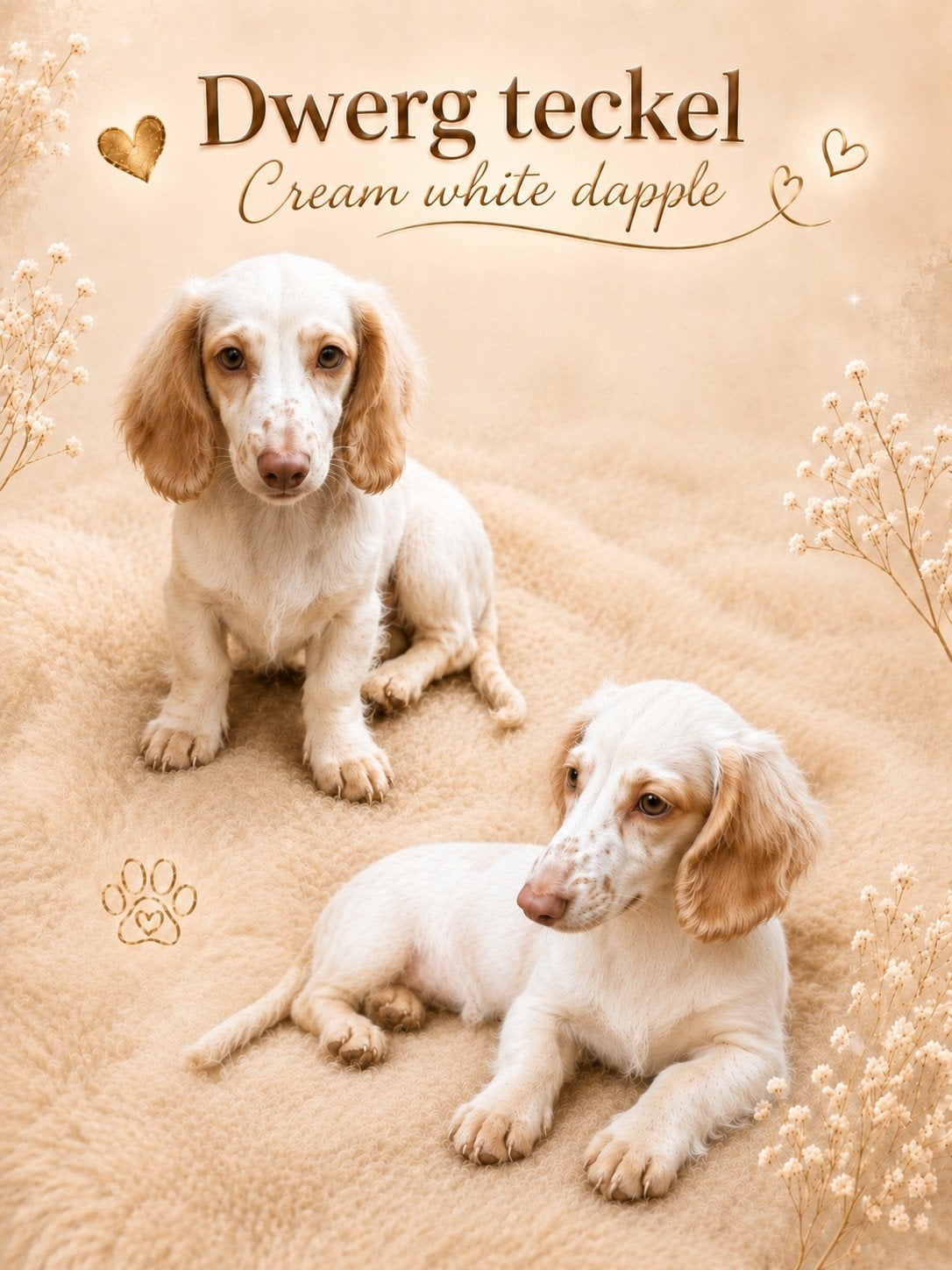 🧡 UNIEK - Langharige Cream white dapple kaninchen teckel 🧡, Dieren en Toebehoren, Honden | Teckels en Dashonden, Kaninchen, 15 weken tot 1 jaar