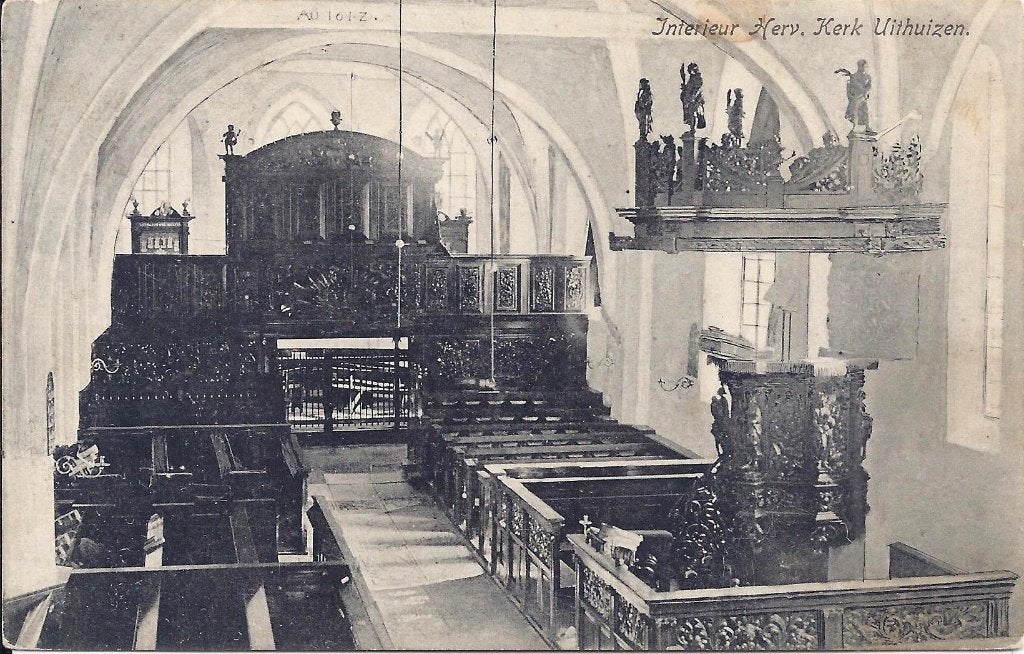 Uithuizen Interieur Kerk Oude Gelopen Ansichtkaart A 1387, Ophalen of Verzenden, 1940 tot 1960, Gelopen
