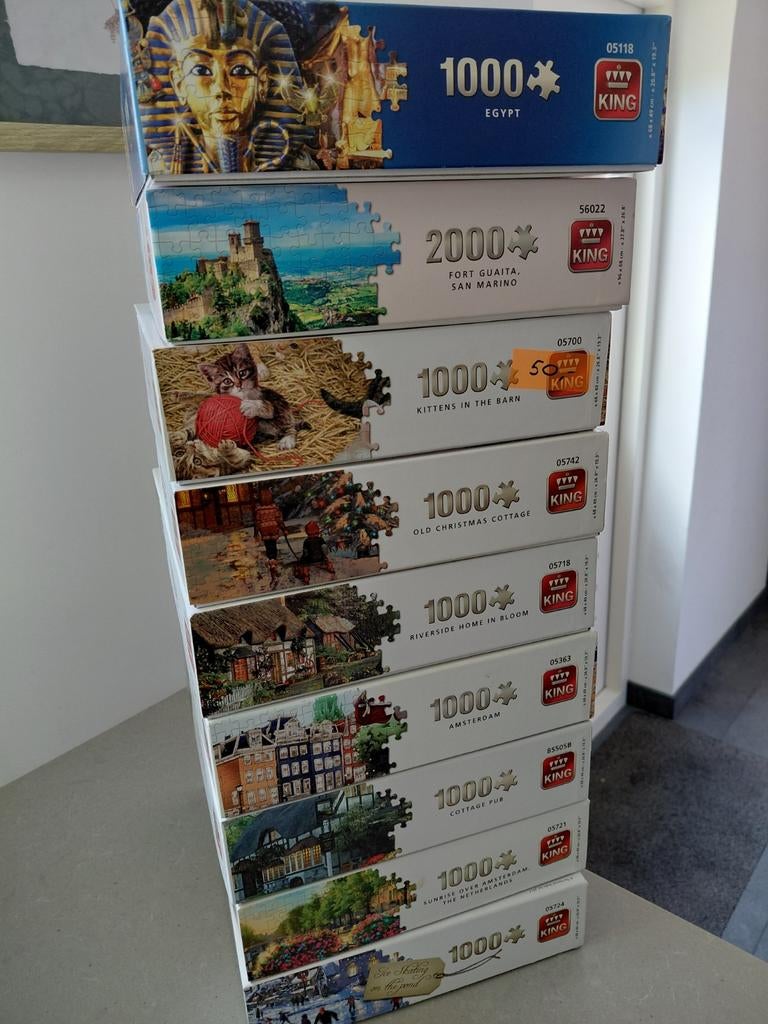 12 King Legpuzzels: Diverse Thema's (1000 & 2000 stukjes), Ophalen of Verzenden