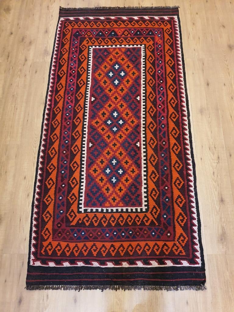 Handgeweven oosterse wollen kelim 207x101, Info@SlatsAntiek.nl, 100 tot 150 cm, Crème, Vof Slats Antiek