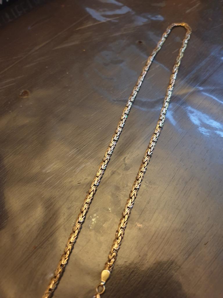 14 karaat platte gouden konings ketting byzantijnse schakel, Ophalen of Verzenden, Zo goed als nieuw, Goud, Goud