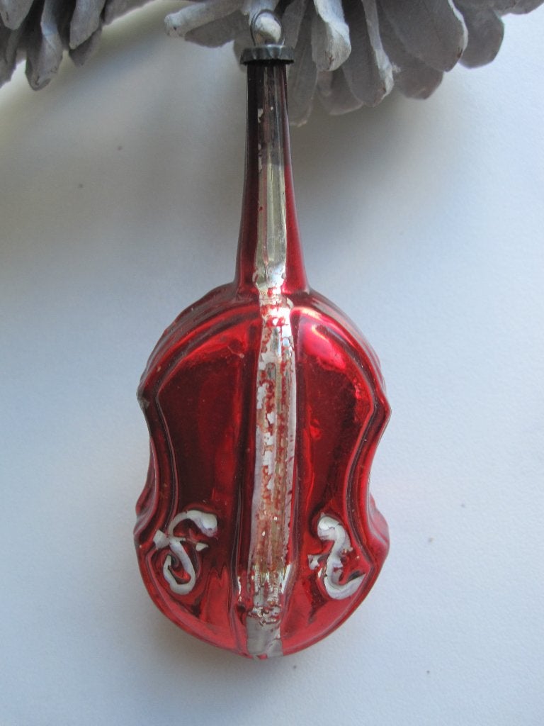 (Nr: 33) Antiek Vintage oude kerstbal rode contrabas cello, Diversen, Ophalen of Verzenden, Gebruikt