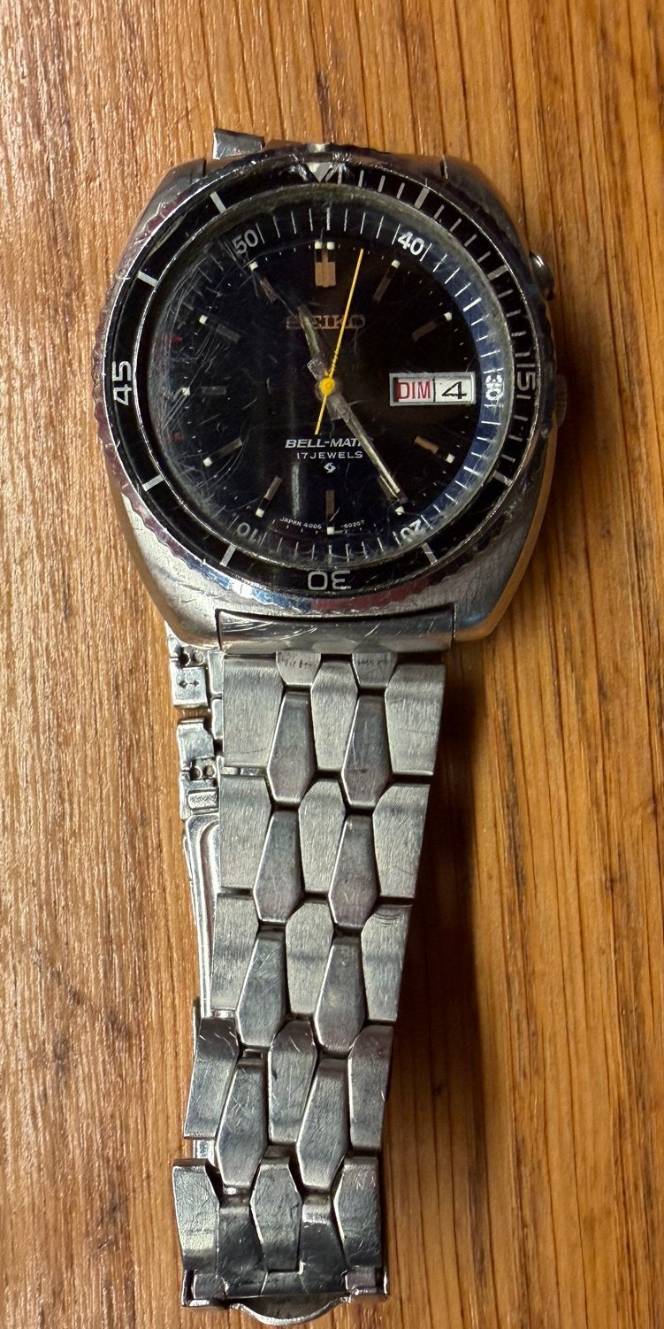 Vintage Seiko Bell-Matic 4006-6031 horloge Staal uit 1972, Ophalen, Seiko, Staal, Met bandje