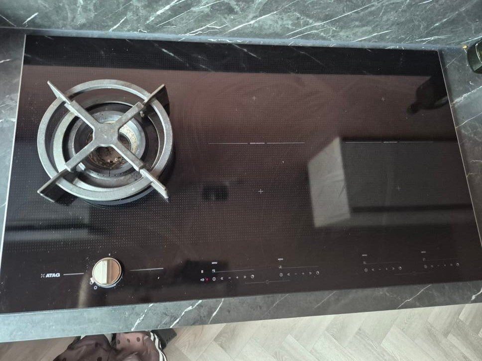 Luxe Atag IG29571SVA Kookplaat (90 cm) – Inductie + Gaswok, Ophalen, Zo goed als nieuw, Inbouw, Inductie