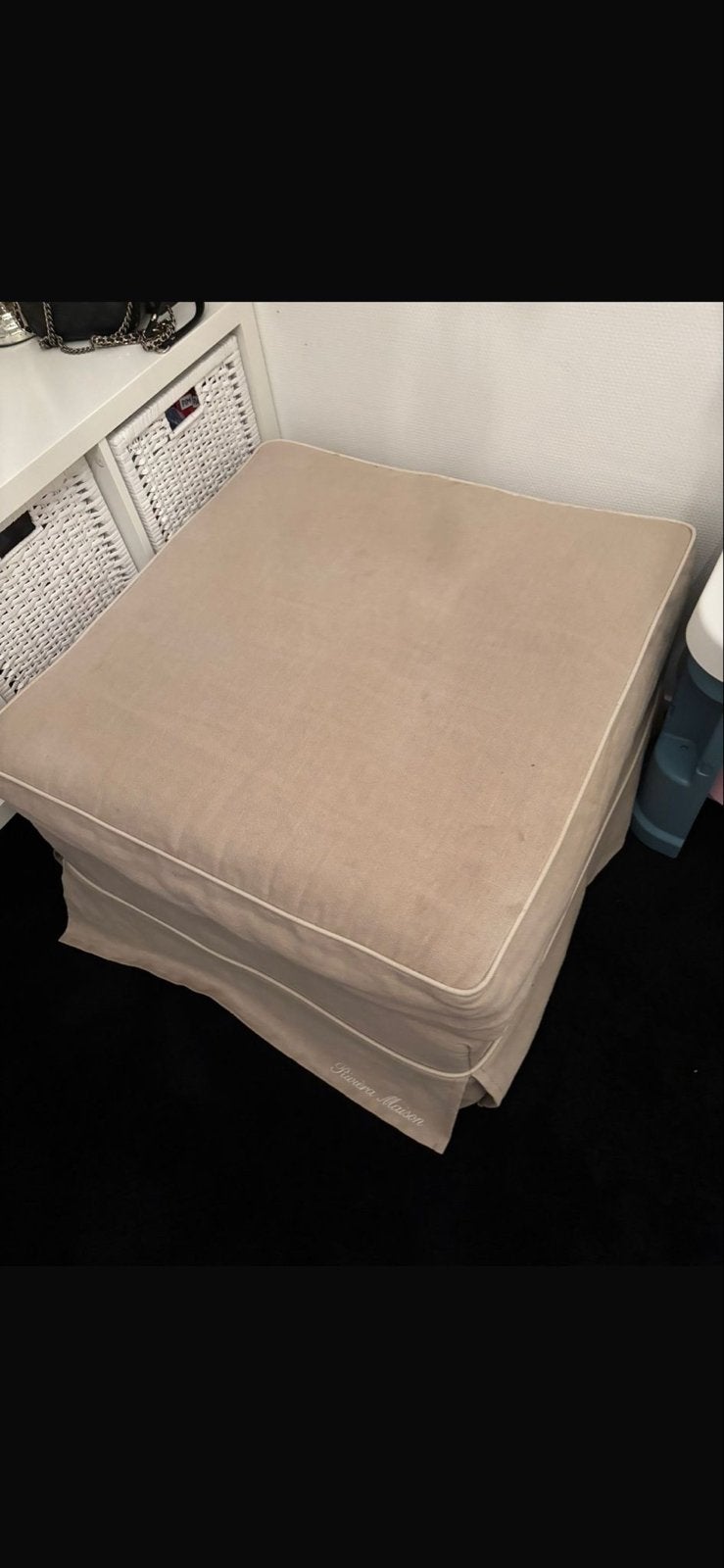 Rivièra Maison Poef - Beige, Ophalen, Gebruikt, Vierkant, Minder dan 50 cm