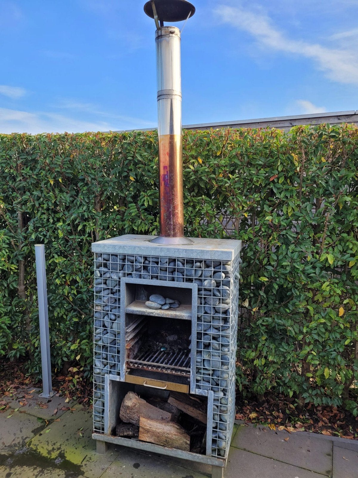 Gabion buitenhaard / tuinhaard met schoorsteen, Ophalen, Gebruikt, Vuurkorf