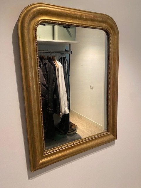Mooie antieke Franse spiegel (hout/ goud kleurig), Huis en Inrichting, Woonaccessoires | Spiegels, Gebruikt, 50 tot 75 cm, Minder dan 100 cm