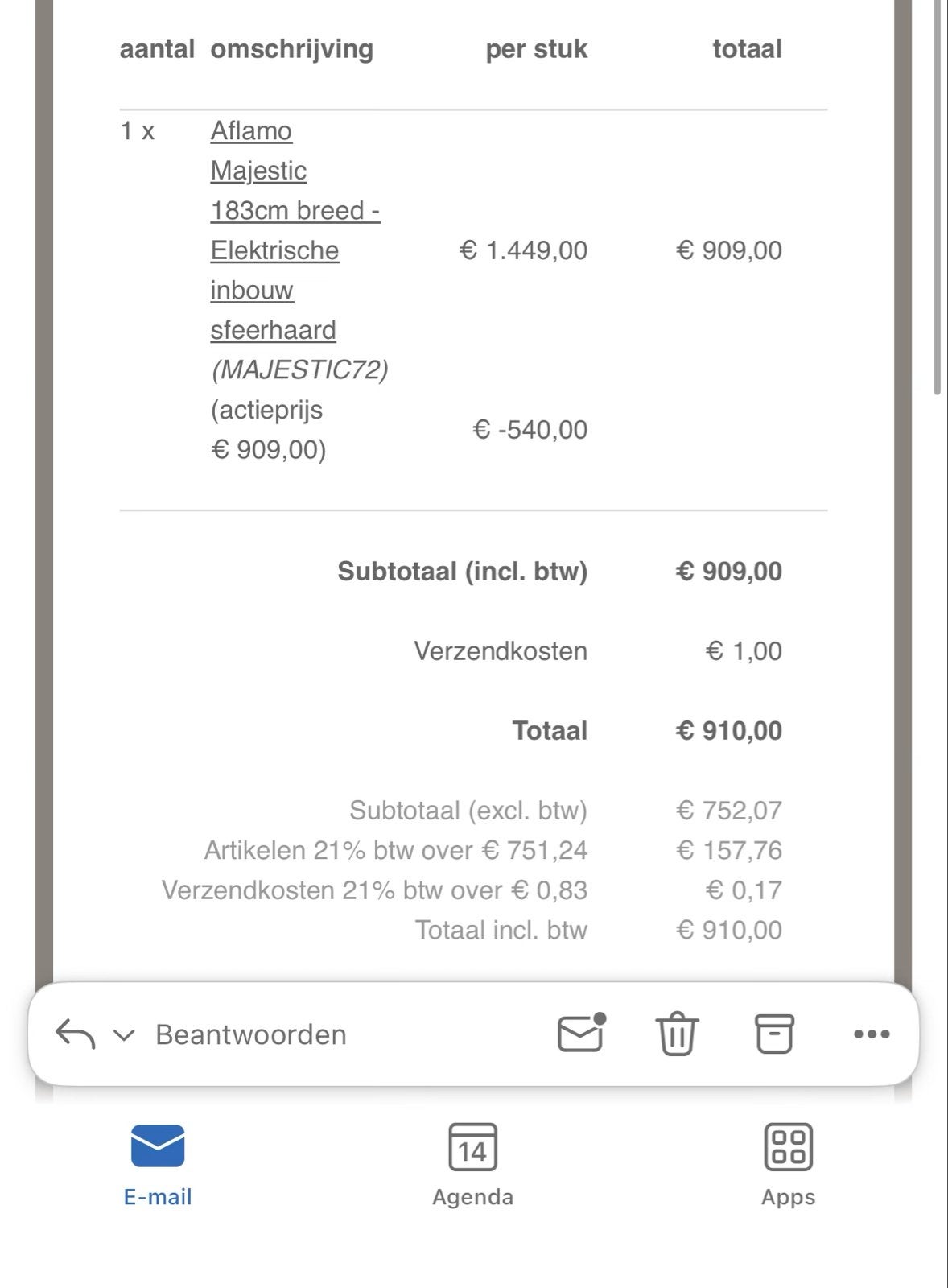 Aflamo Majestic 183cm Elektrische Inbouw Sfeerhaard, Huis en Inrichting, Haarden, Ophalen, Zo goed als nieuw, Inbouwhaard, Elektrische haard