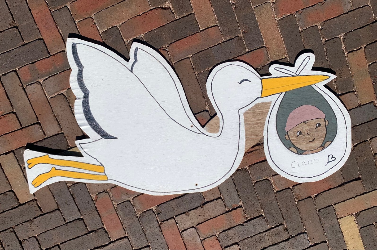 Geboortebord ooievaar met baby, Ophalen, Gebruikt