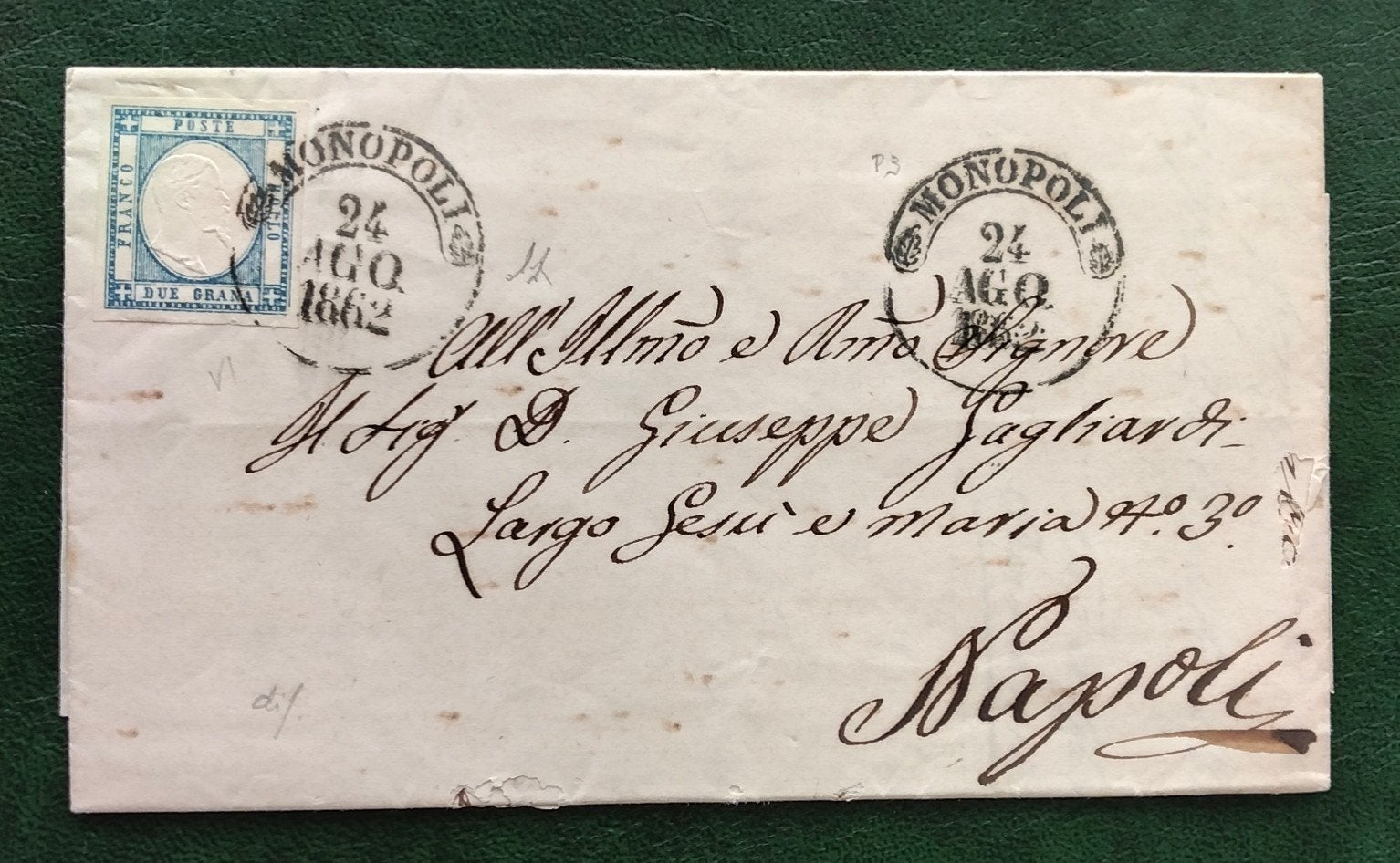 ITALIË - NAPOLI 1862 brief Monopoli Sa20, Postzegels en Munten, Brieven en Enveloppen | Buitenland, Verzenden, Brief