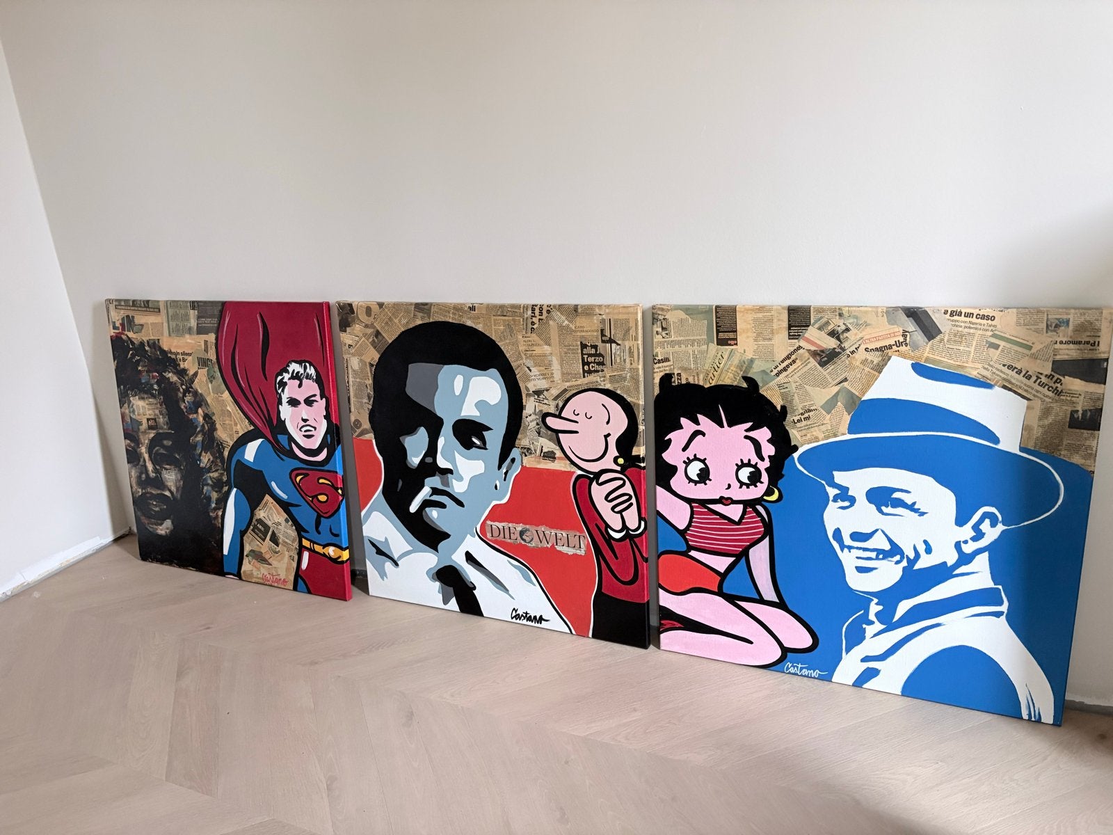 3 Pop Art Schilderijen van Castano - 80x80 cm, Ophalen