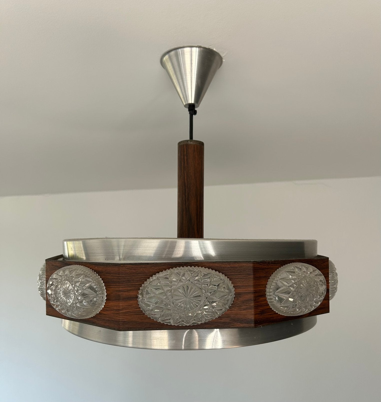 Vintage hanglamp met geslepen glas, Huis en Inrichting, Lampen | Hanglampen, Ophalen, Zo goed als nieuw, Glas, E27 (groot)