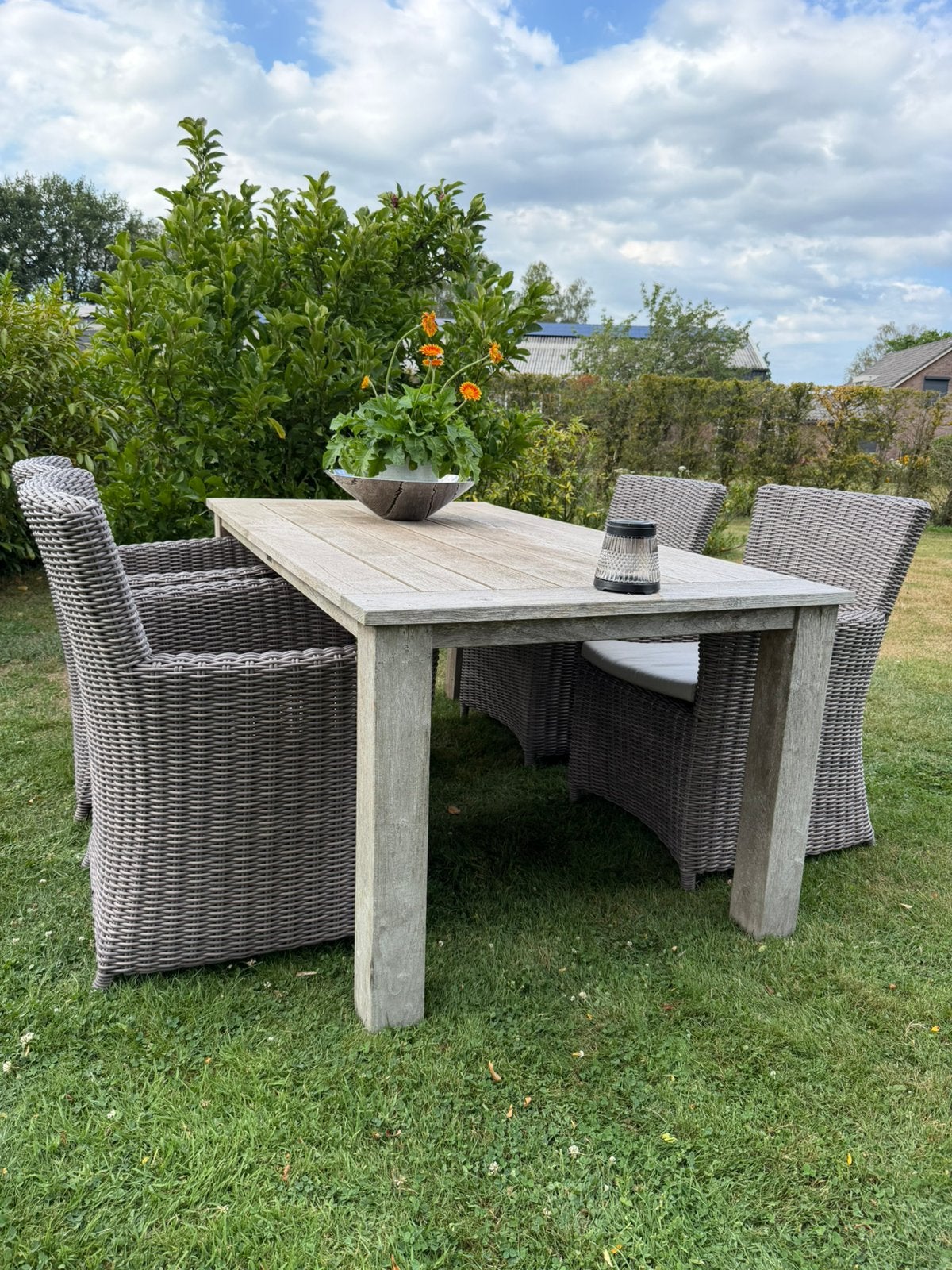 Borek diningset | 4 Borek stoelen + Platinum tafel, Tuin en Terras, Tuinsets en Loungesets, Ophalen, Zo goed als nieuw, Wicker