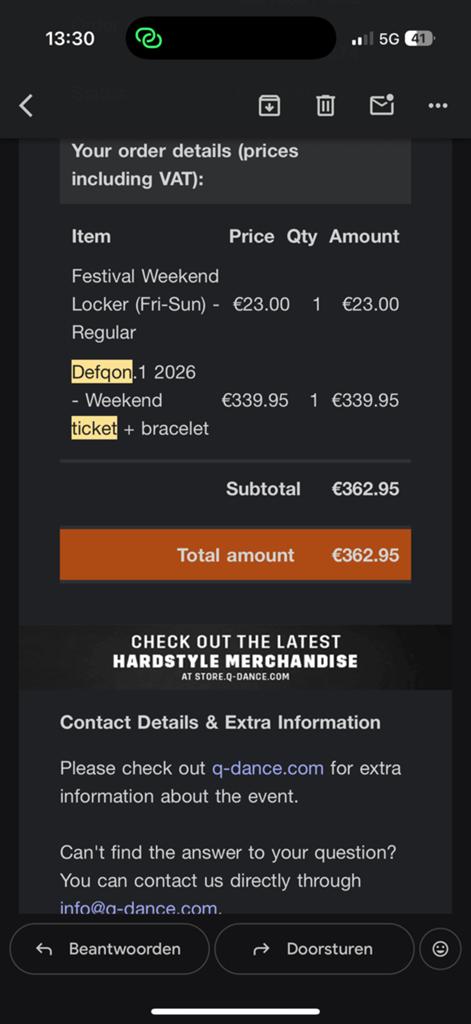 Defqon 1 weekend ticket, Eén persoon