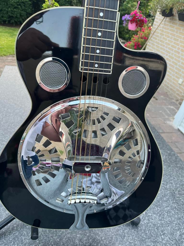Regal Resonator (Custom) - Zwart, jaren '80, met element, Ophalen of Verzenden, Zo goed als nieuw, Resonator- of Dobrogitaar, Met (piezo-)element