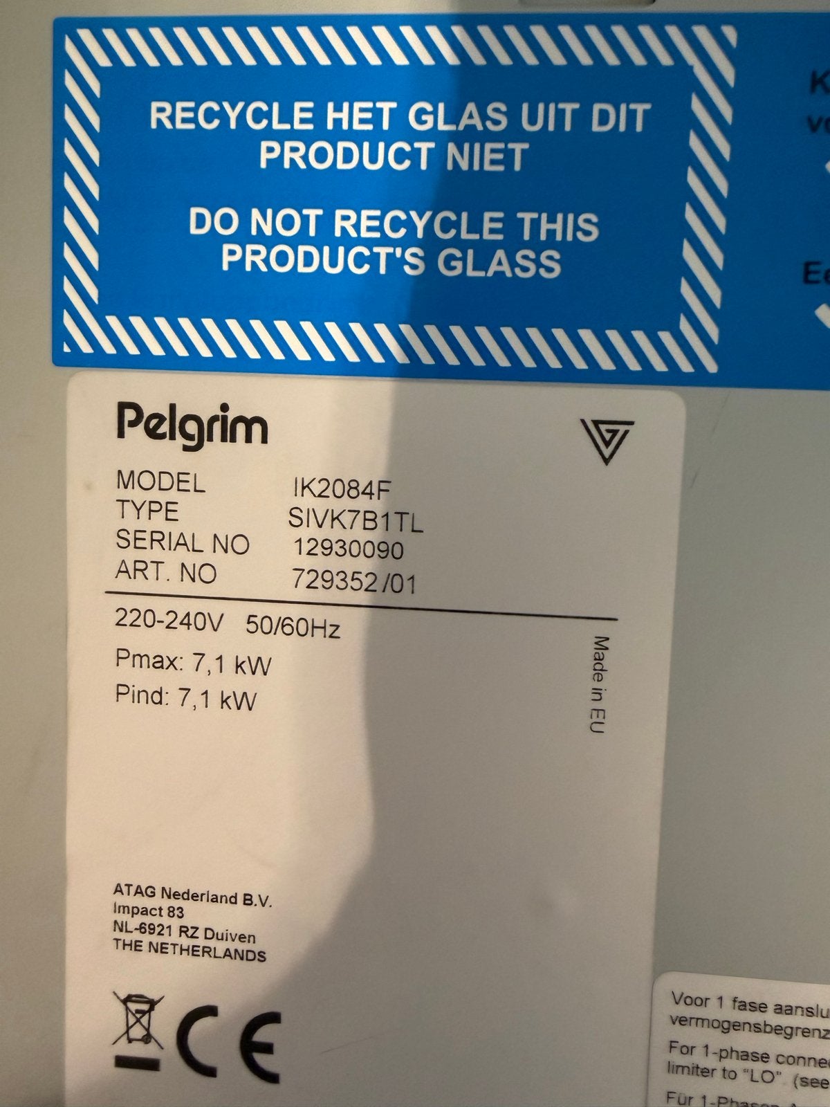 Pelgrim IK2084F Inductie Kookplaat - 70x49 cm uitsparing, Witgoed en Apparatuur, Ophalen, 4 kookzones, Zo goed als nieuw, Inbouw