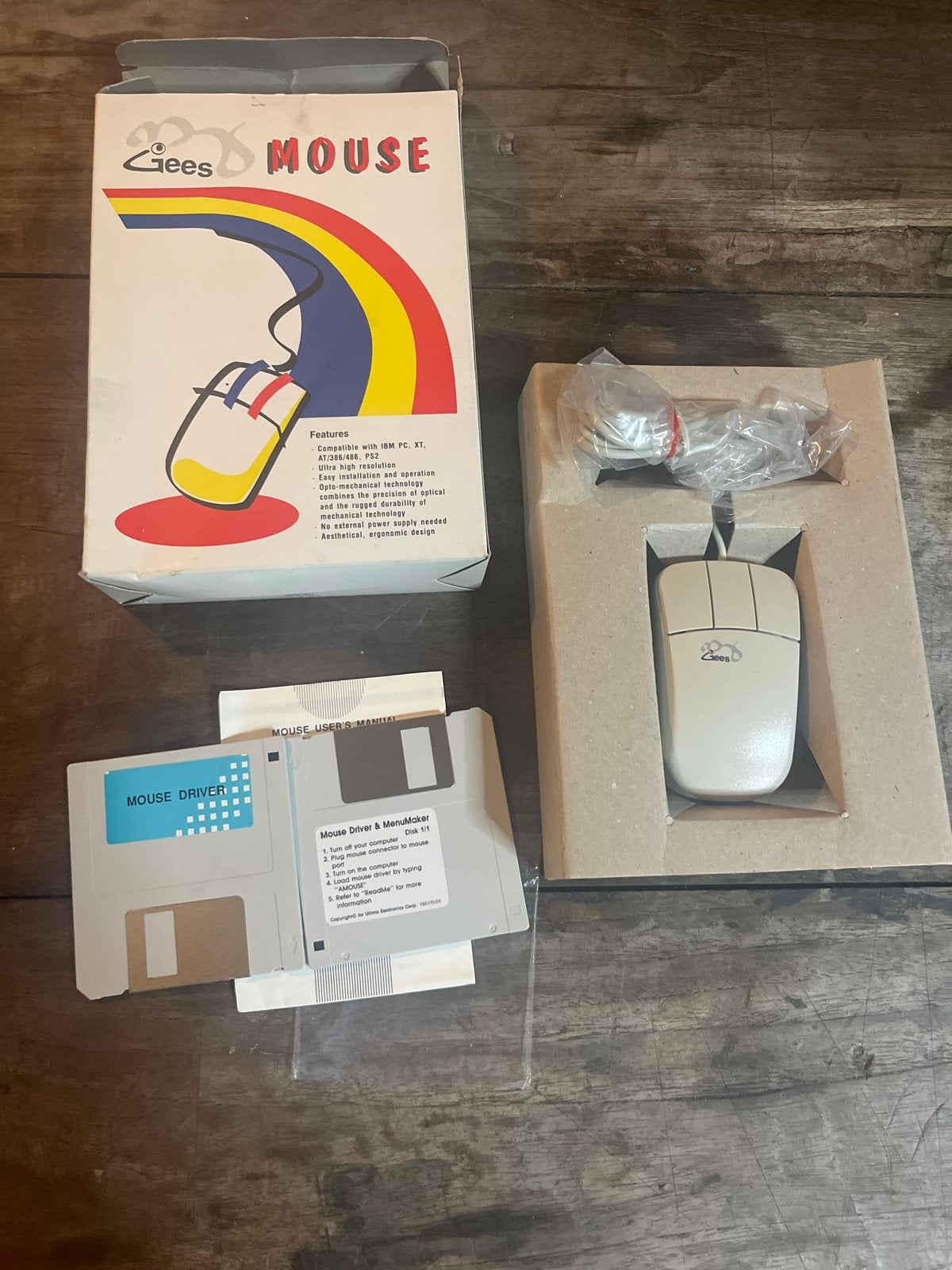 Vintage Gees Muis met Floppy Disk Drivers - Nieuw in Doos, Ophalen of Verzenden, Nieuw, Bedraad, Muis