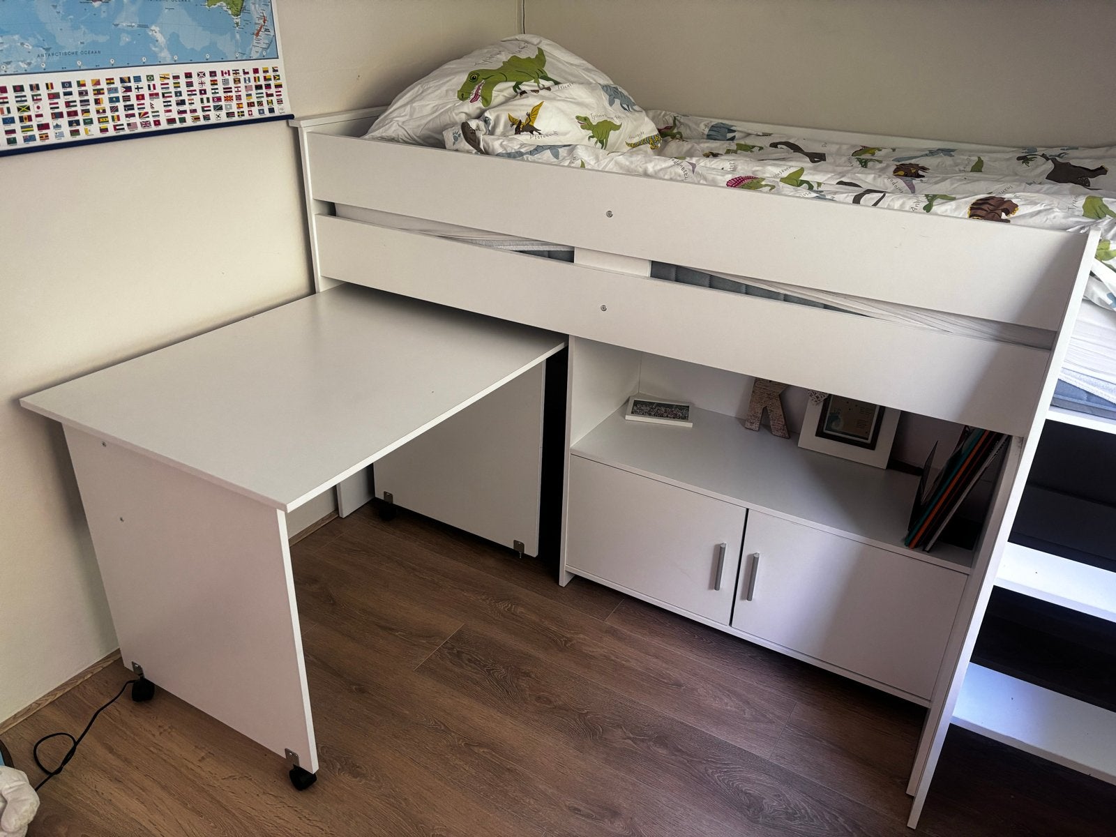 Halfhoogslaper Beau (90x200 cm) met bureau en kast, Ophalen, Gebruikt, 90 cm, Eenpersoons