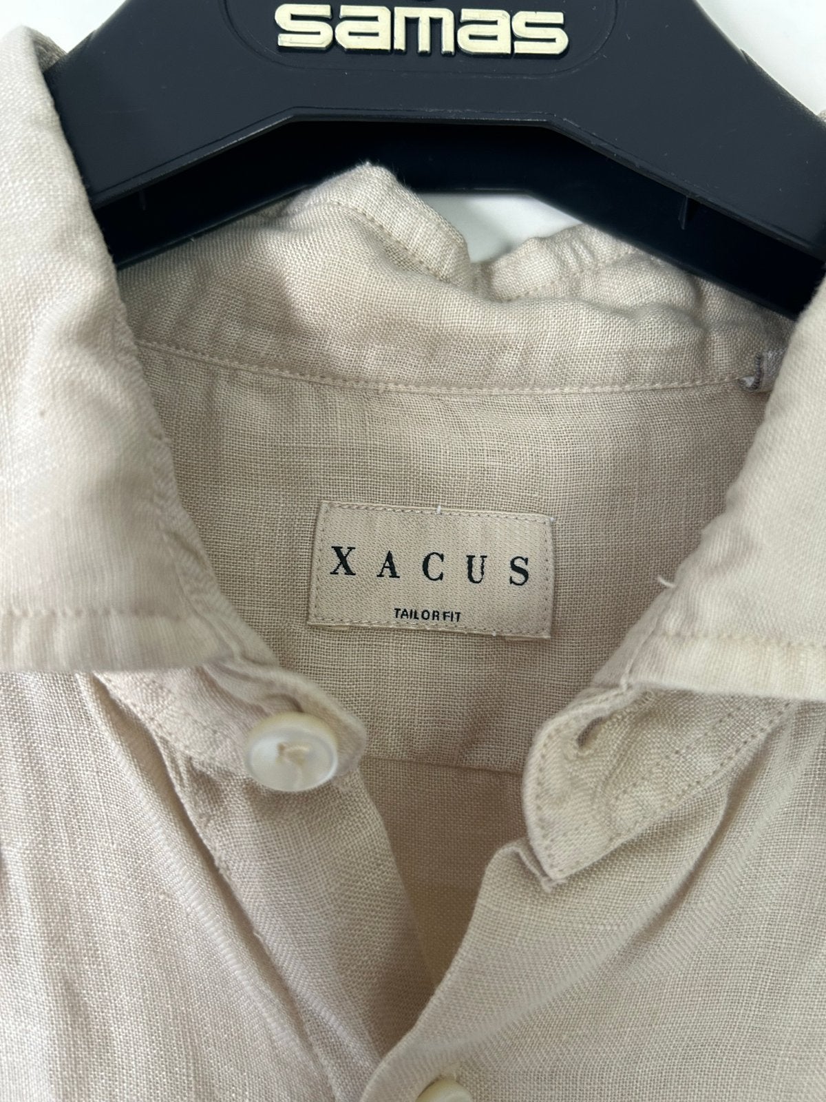 Xacus Linnen overhemd - Tailor Fit maat 42 beige kleur, Kleding | Heren, Overhemden, Ophalen of Verzenden, Zo goed als nieuw, Beige
