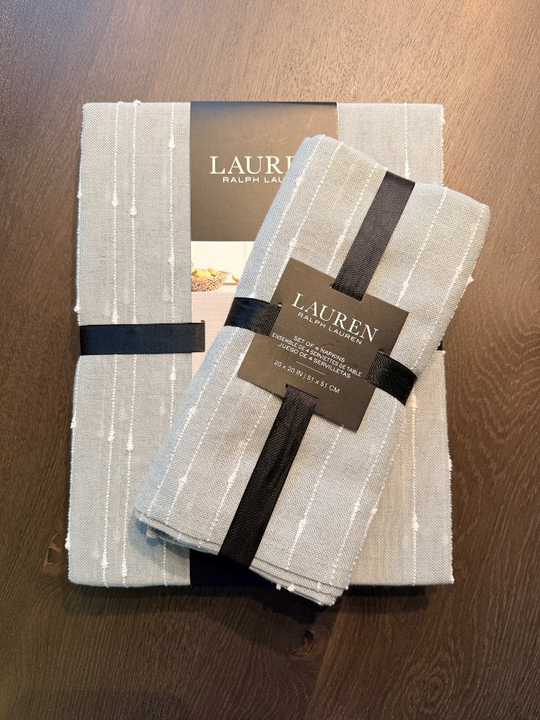 Ralph Lauren Home tafelkleed 152x213 + 4 servetten | nieuw, Huis en Inrichting, Tafelkleden, Nieuw, Ophalen of Verzenden, Grijs