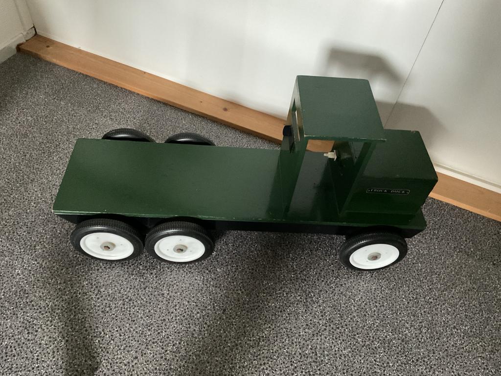 Vintage Houten Speelgoed Vrachtwagen - Groen, Ophalen of Verzenden, Gebruikt