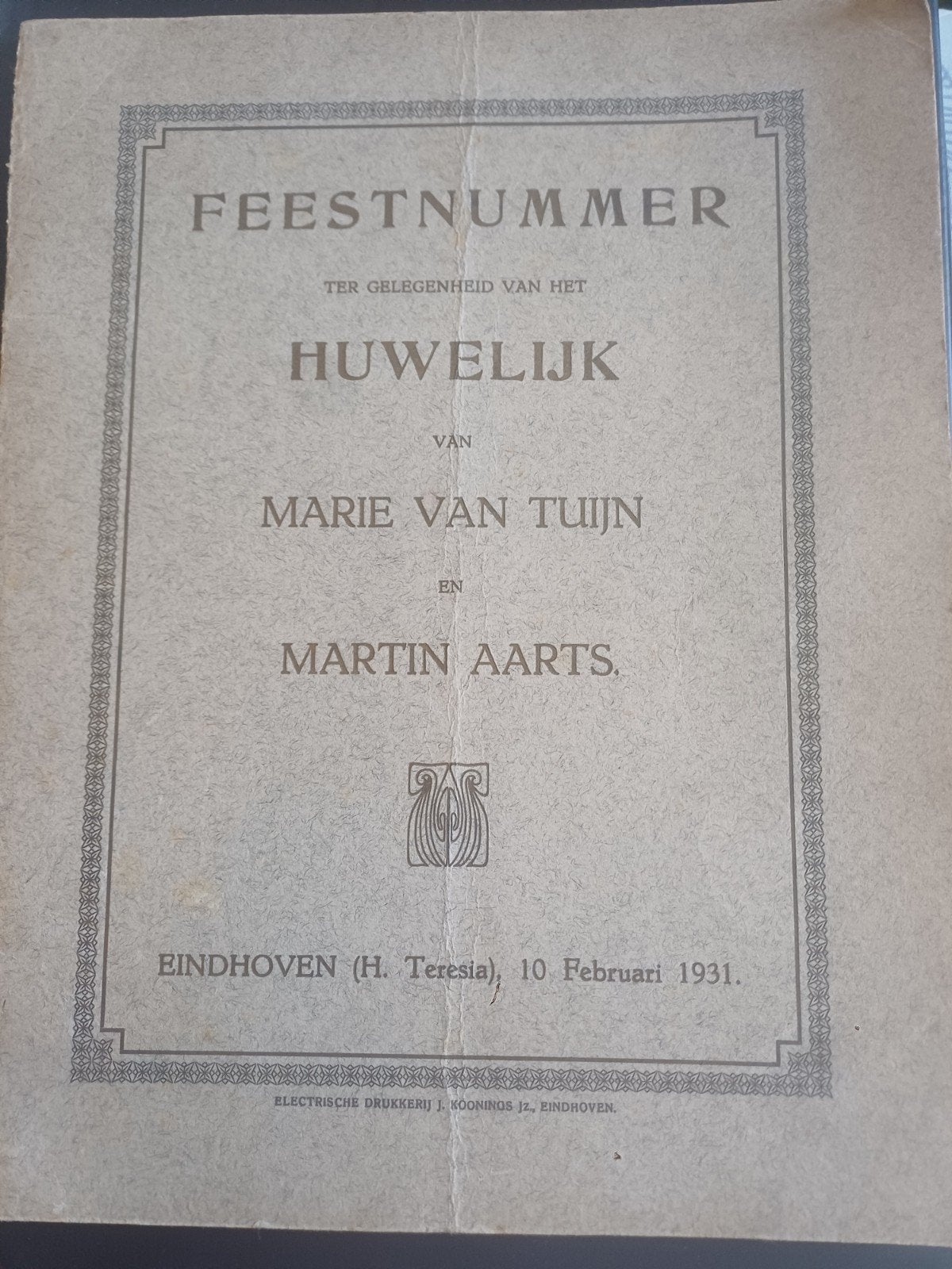 Feestnummer Huwelijk Marie van Tuijn  & Martin Aarts 1931, Ophalen