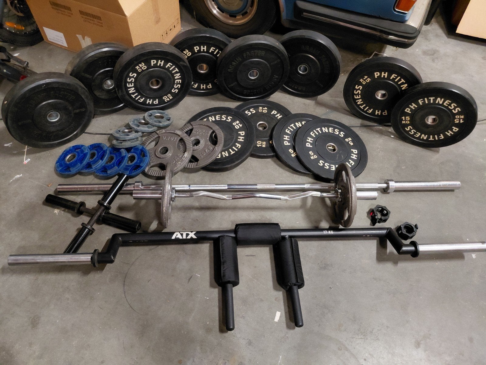 Complete set gewichten, halters, squat rack en powerstation, Ophalen of Verzenden
