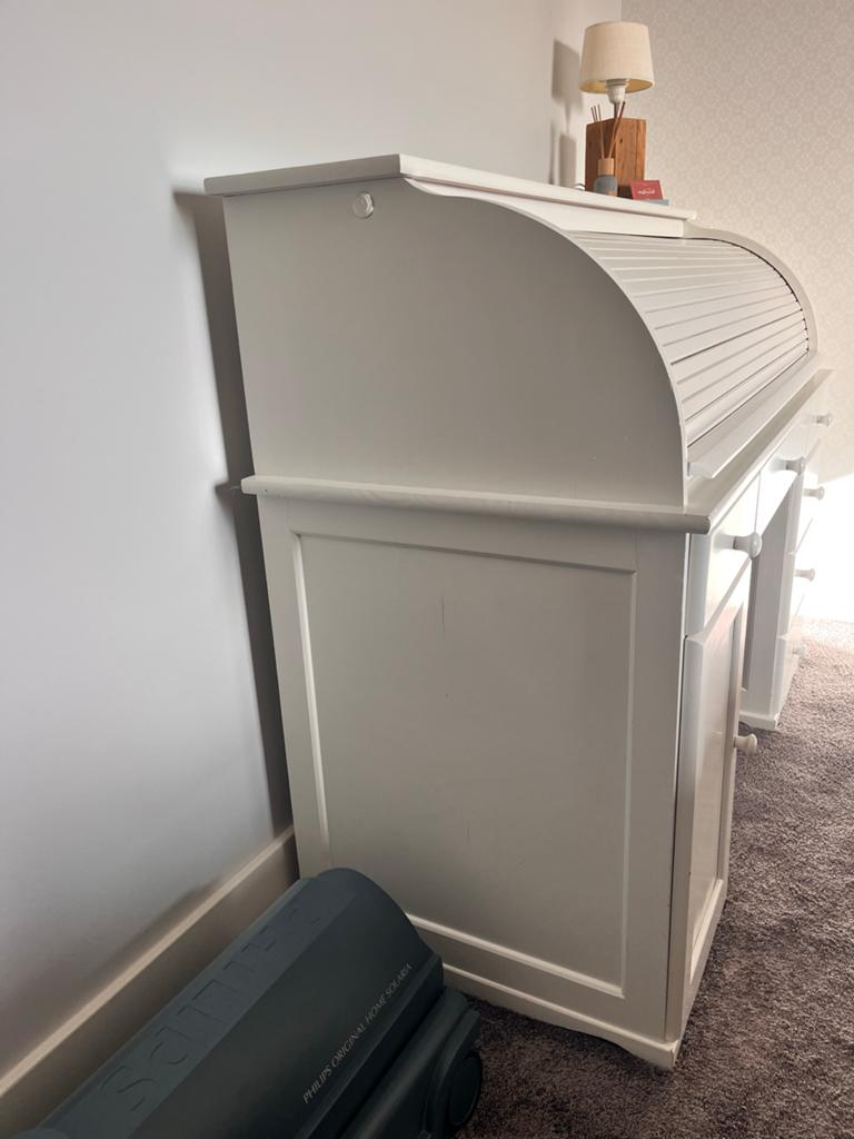 Witte secretaire - bureau met lades en opbergruimte, Ophalen, Met lades, Hout, Secretaire