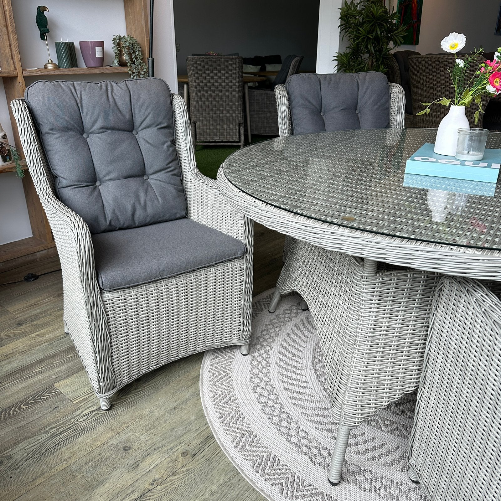Ronde wicker tuinset Ø140 cm – 4 comfortabele stoelen, Verzenden, ., Wicker, .