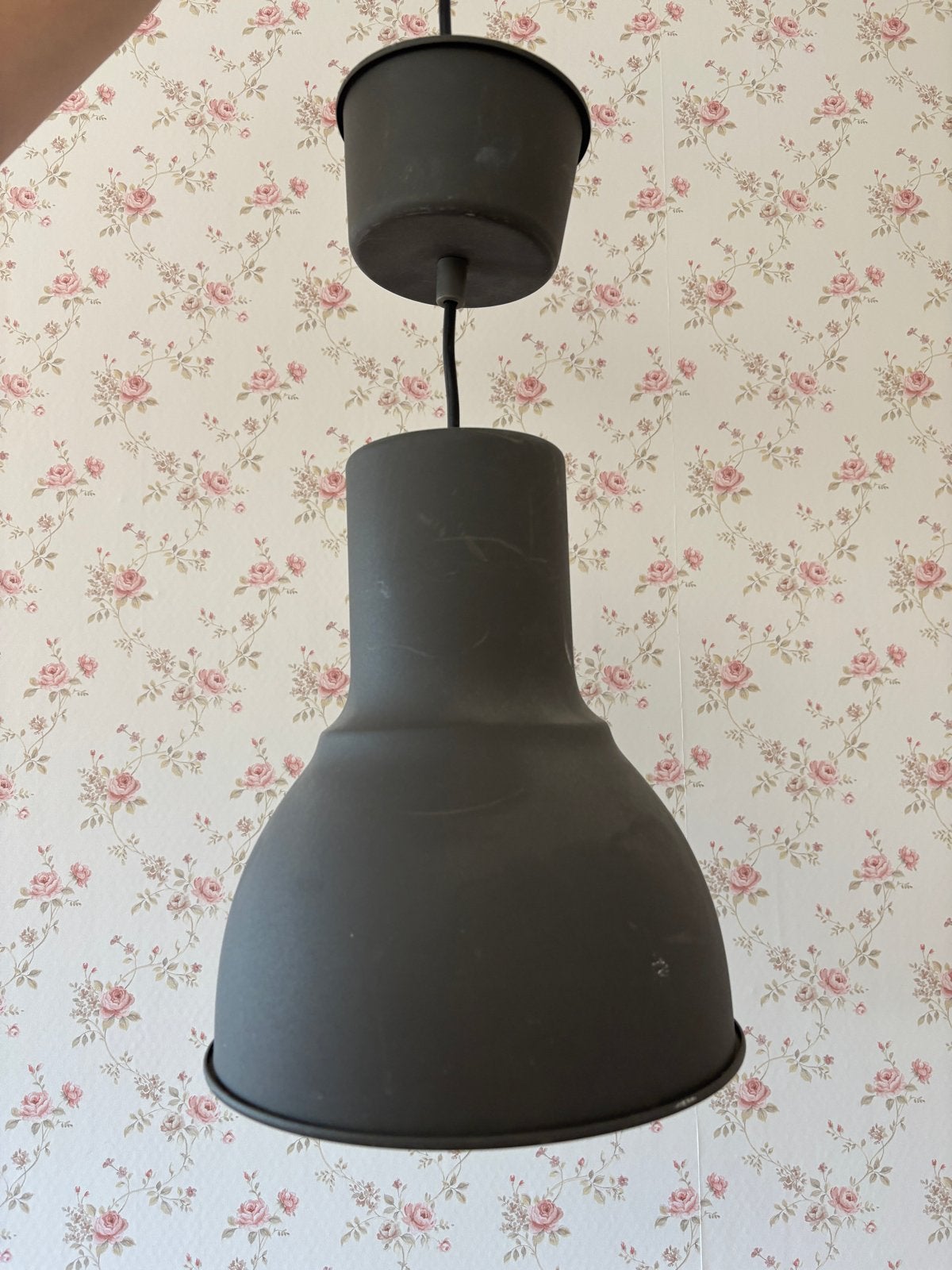 Metalen hanglamp - Donkergrijs, Ophalen of Verzenden, Gebruikt, Metaal, E27 (groot)