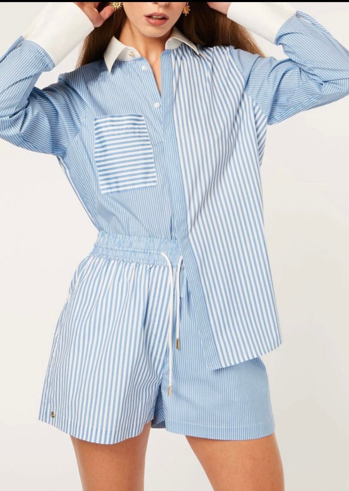 Iris Blue, blauw witte JoshV, Josh V blouse en shorts i, Verzenden, Nieuw, Maat 36 (S), Blauw