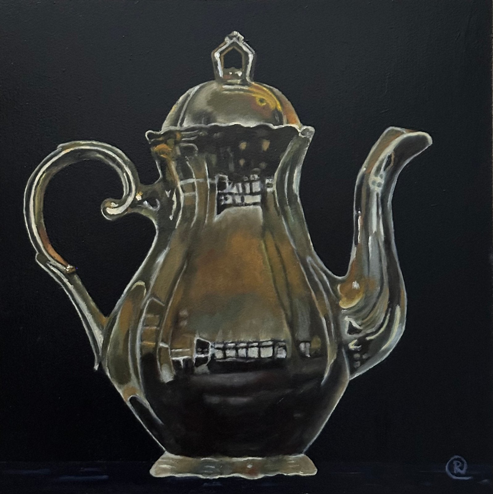 Koffiekan goudkleurig stilleven, Stilleven, Ophalen of Verzenden, Olieverf, Overige materialen