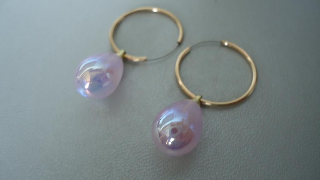 Nieuw Goud vergulde oorbellen ringen met paarlemoer pegels, Sieraden, Tassen en Uiterlijk, Oorbellen, Met kristal, Overige materialen