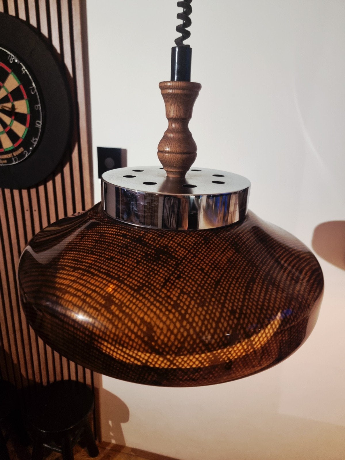 dijkstra herda in hoogte verstelbaar space age plafondlamp, Ophalen of Verzenden, Zo goed als nieuw, Hout, Space age retro vintage