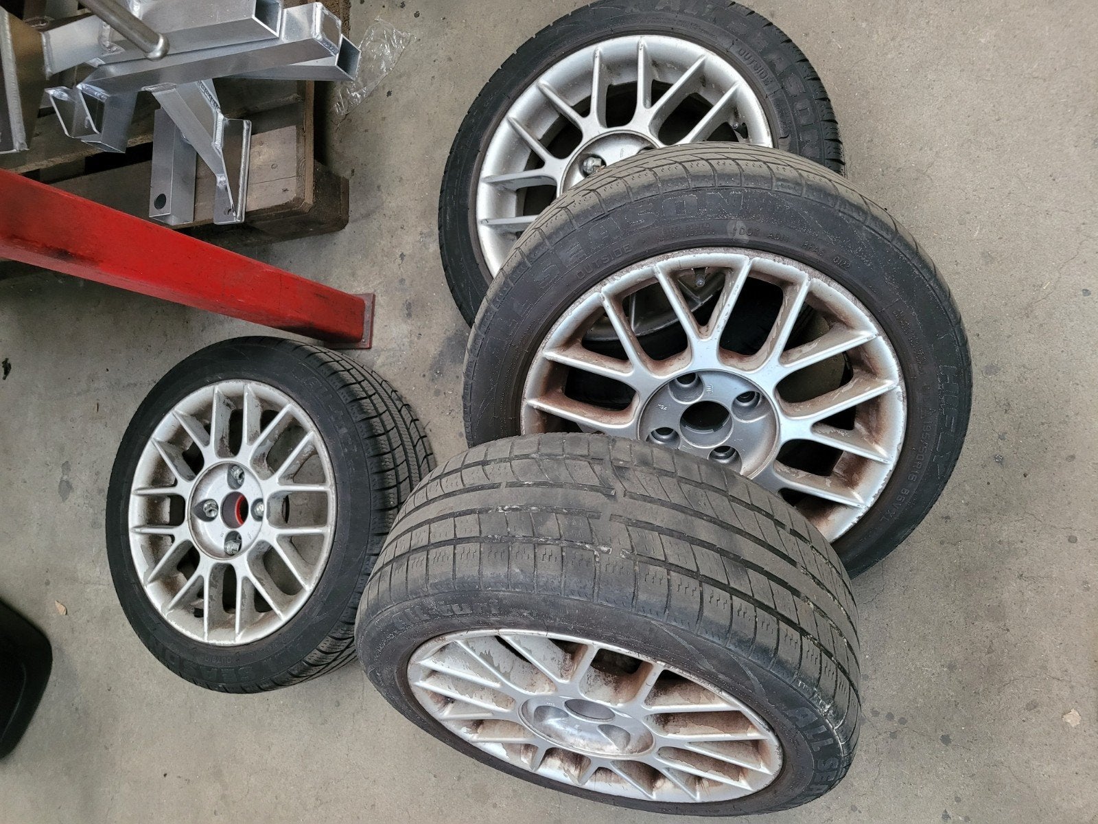 15 inch Exip (BBS style) velgen 4x100 met Imperial All-Seaso, Auto-onderdelen, Banden en Velgen, Ophalen, Gebruikt, 15 inch, Banden en Velgen