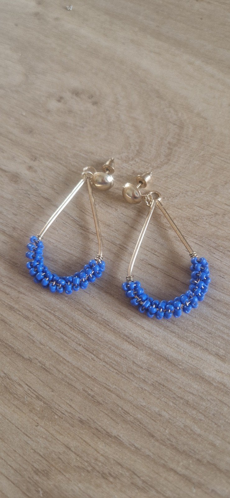 Mooie blauwe oorbellen met kralen, Overige materialen, Hangers, Blauw, Ophalen of Verzenden