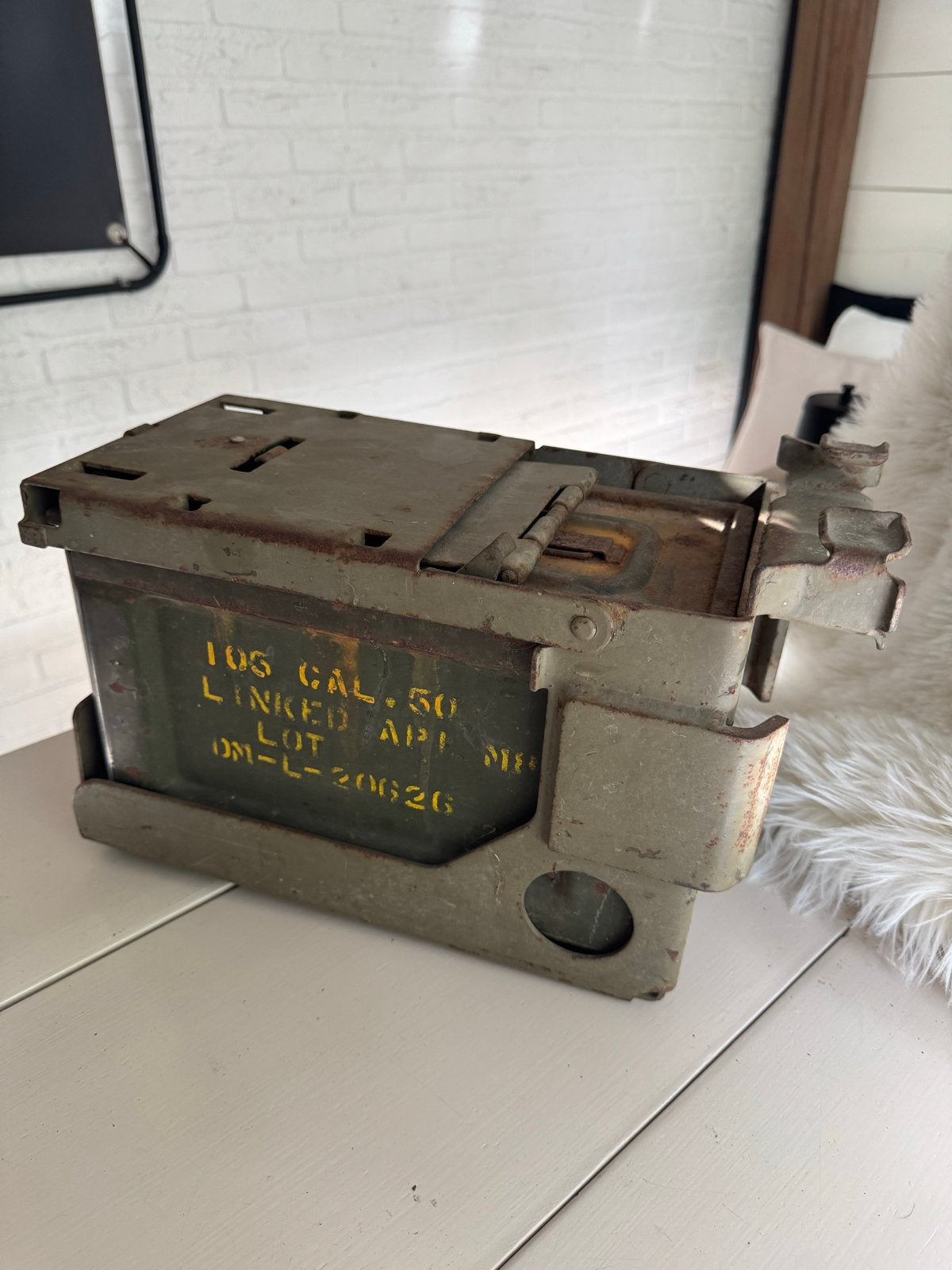 Originele Munitiekist .50 Caliber compleet met Houder, Ophalen of Verzenden, Overige soorten, Overige gebieden, Kist of Geocache