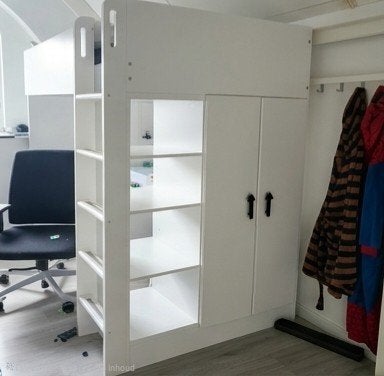 Hoogslaper met bureau en opbergruimte - Wit, Ophalen, Gebruikt, Eenpersoons, 200 cm