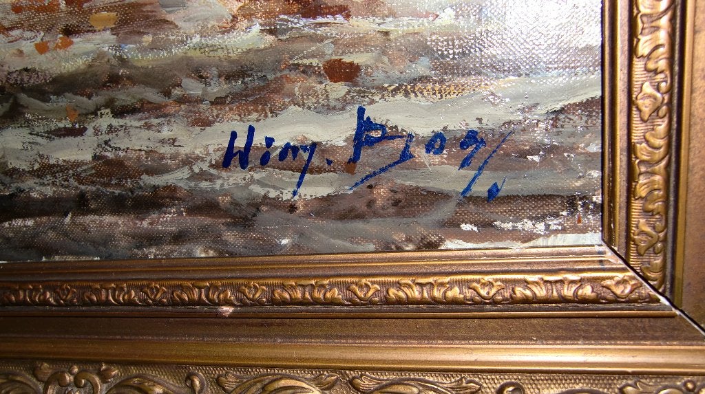Schilderij Willem Bos, Rotterdams Havengezicht, Ophalen, Nederlandse school, Gesigneerd, Olieverf