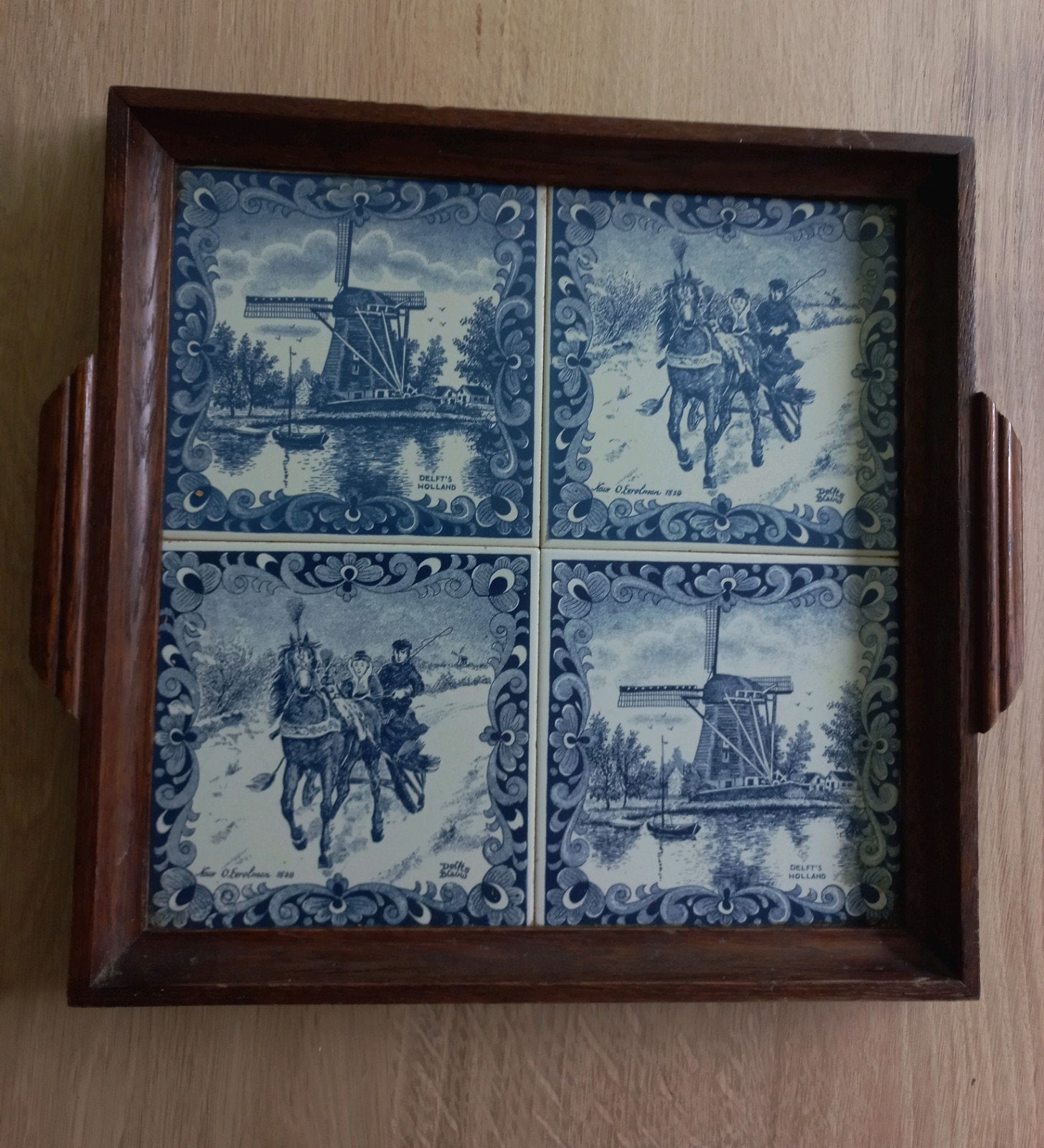 Delfts Blauw Tegeltableau met Molens en Scènes, Antiek en Kunst, Antiek | Wandborden en Tegels, Ophalen