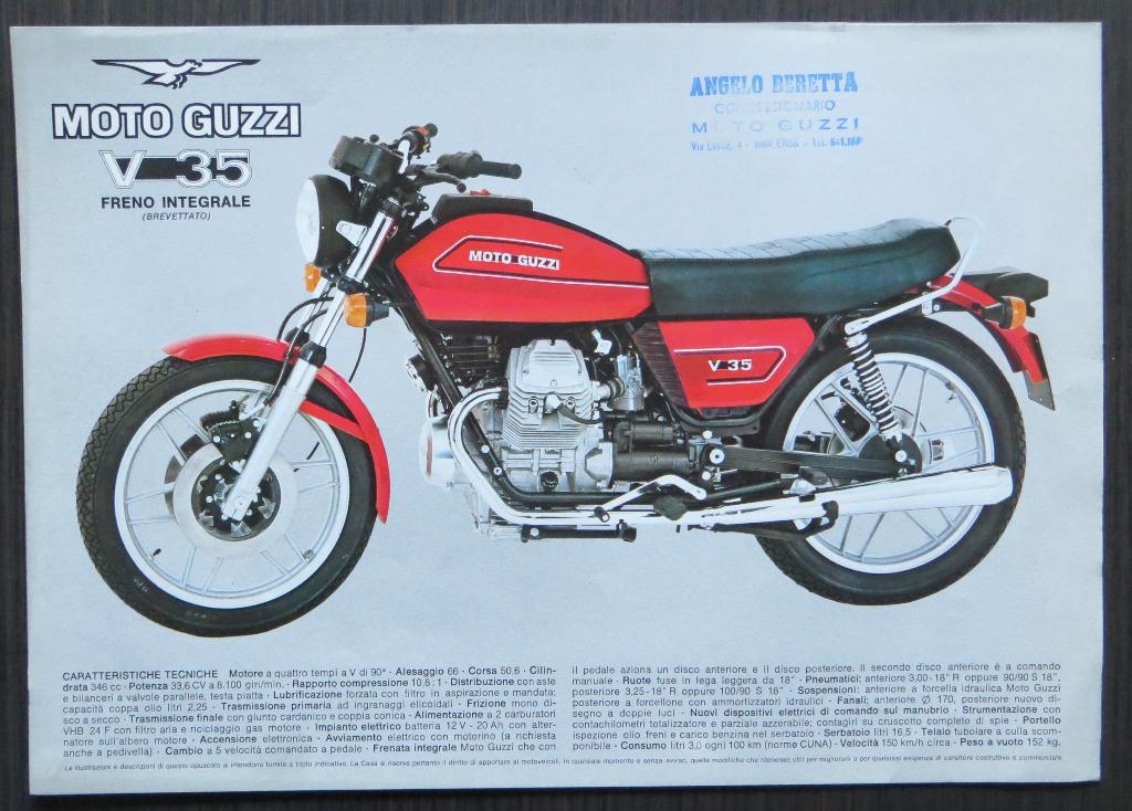 Flyer Moto Guzzi V35 - 1977 - 2 blz (Italiaans), Verzenden, Moto Guzzi