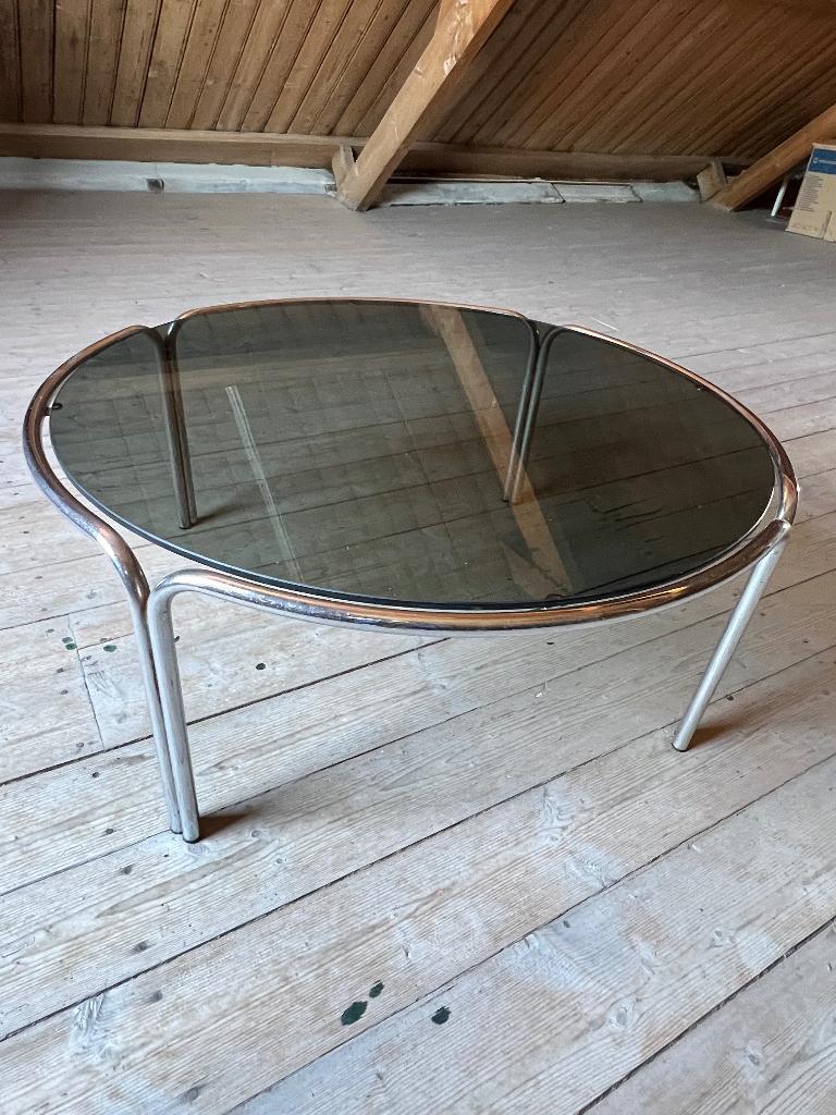 Vintage salontafel / rookglas / chroom / space age stijl, Huis en Inrichting, Tafels | Salontafels, Ophalen, Gebruikt, 50 tot 100 cm