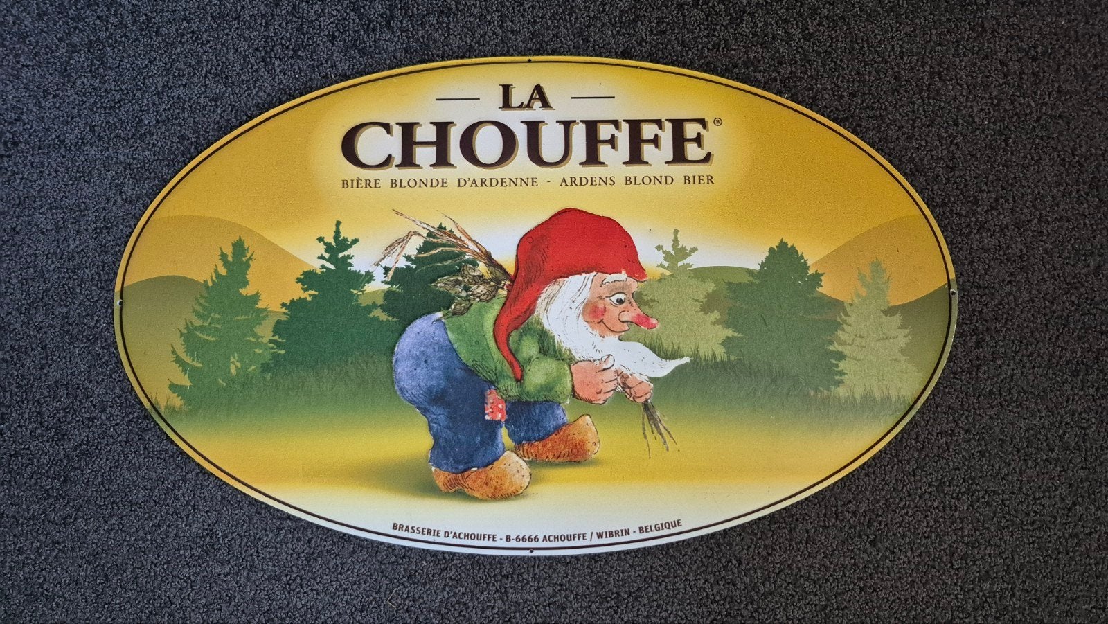 La Chouffe Metalen Reclamebord - Kabouter Marcel, Verzamelen, Merken en Reclamevoorwerpen, Ophalen of Verzenden, Zo goed als nieuw