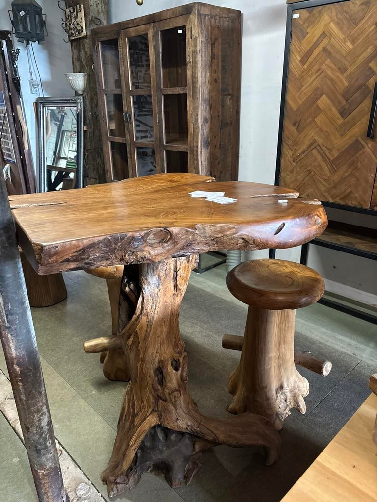 Compleet Teakhout Bartafel Uniek met Barkrukken, Ophalen, Hofbartt@gmail.com, Hesselingendijk 1, 8341TP Steenwijkerwold, Hoevesteenwijkerwold