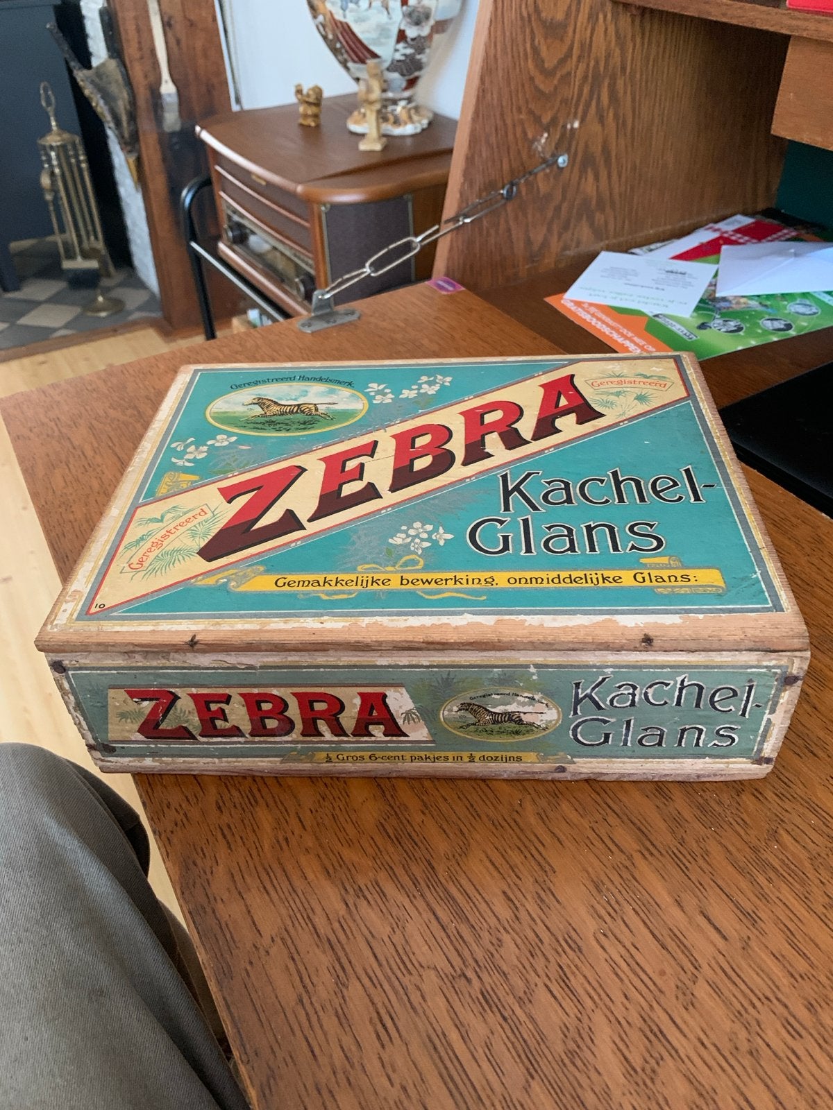 Vintage houten doos Zebra Kachel-Glans, Ophalen of Verzenden