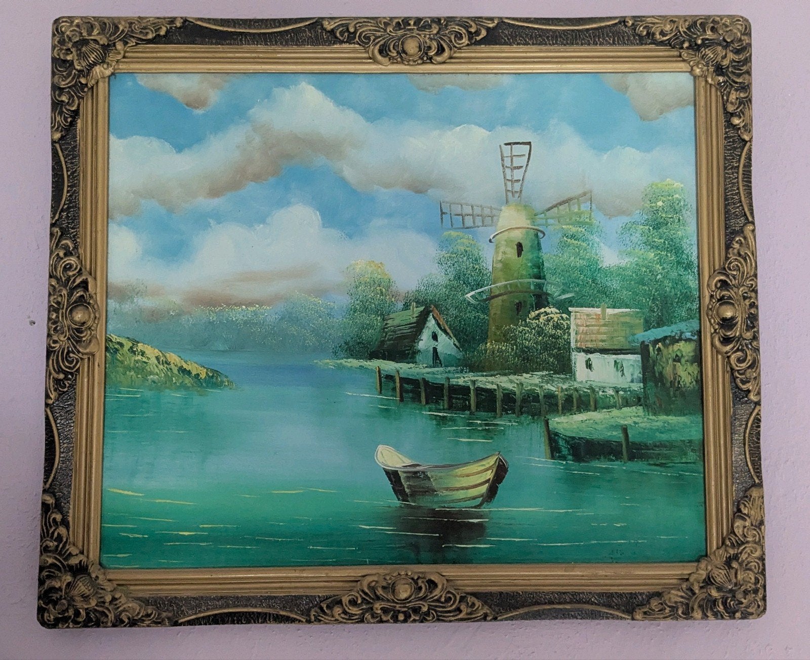 Vintage schilderij landschap met mooie lijst, Ophalen, Doek, Landschap, Klassiek