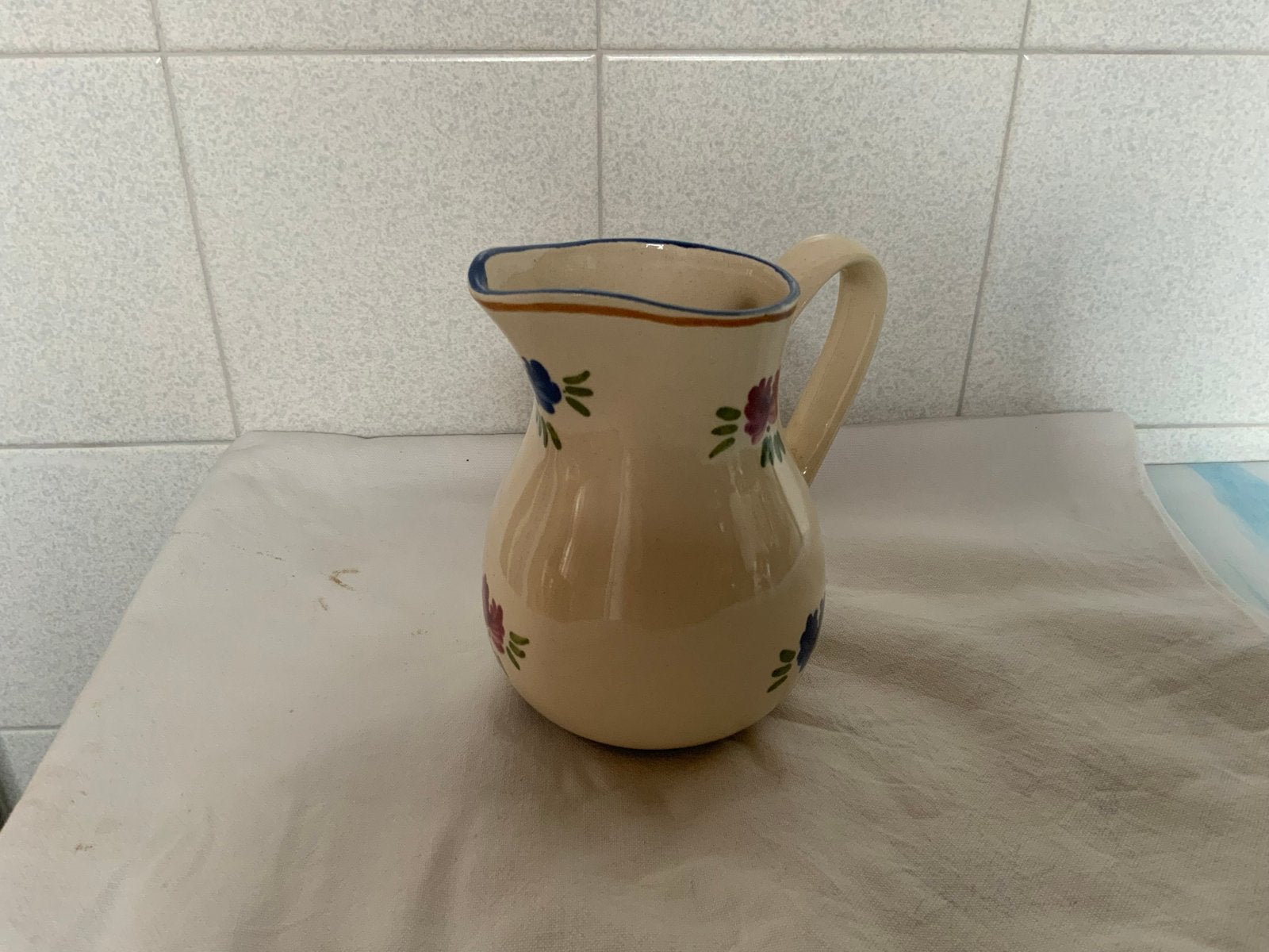 Vintage Aardewerken melkkan met Bloemenpatroon, Ophalen of Verzenden