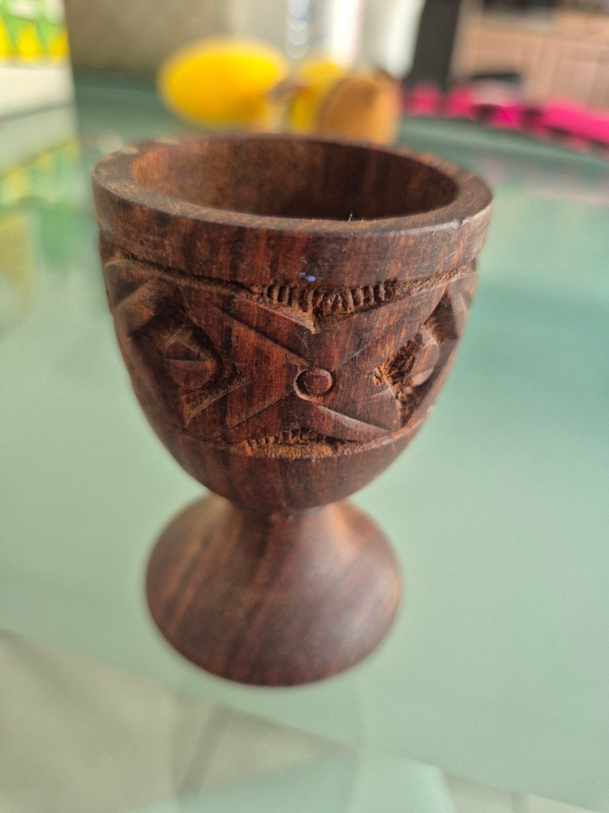 Houten eierdopje met handgesneden patroon, Antiek en Kunst, Ophalen of Verzenden